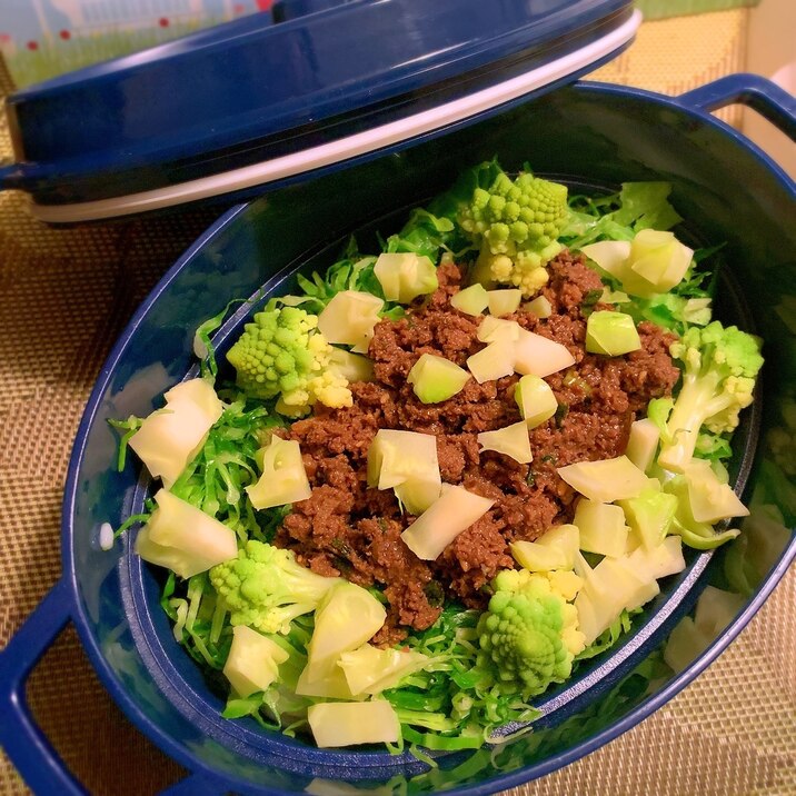 緑野菜と鹿肉味噌の森盛りどんぶり
